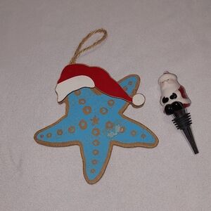 Christmas Starfish Ornament and Santa Bottle Stopper